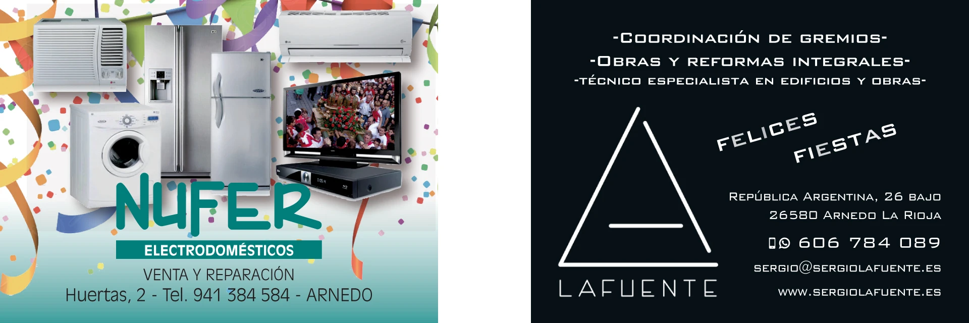 Publicidad de Nufer Electrodomésticos y Sergio Lafuente