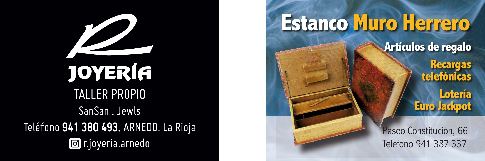 Publicidad de R Joyería y Estanco Muro Herrero
